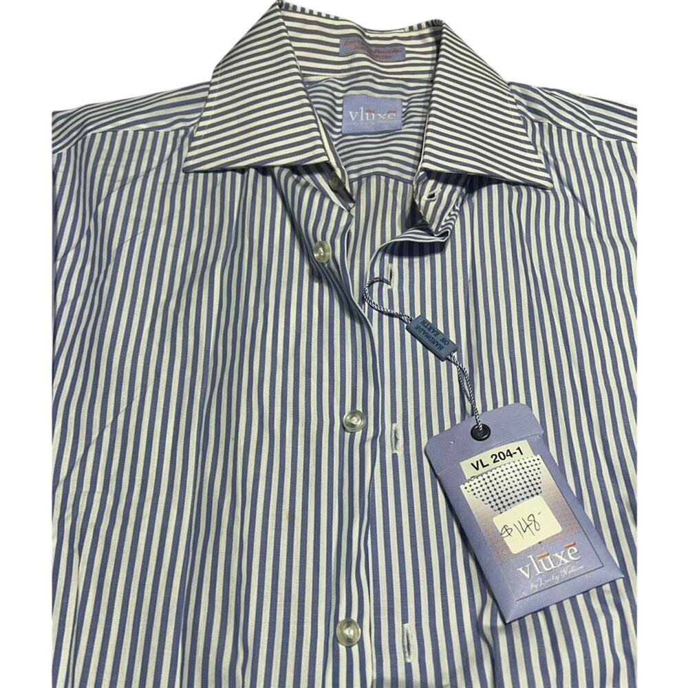 NWT VLuxe Men's Shirt with Blue and White Stripes